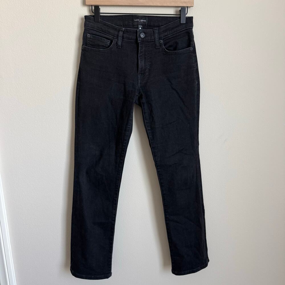 Like New Lucky Brand Black Mid-Rise Straight Denim Jean Womens 27/4 Cotton Blend